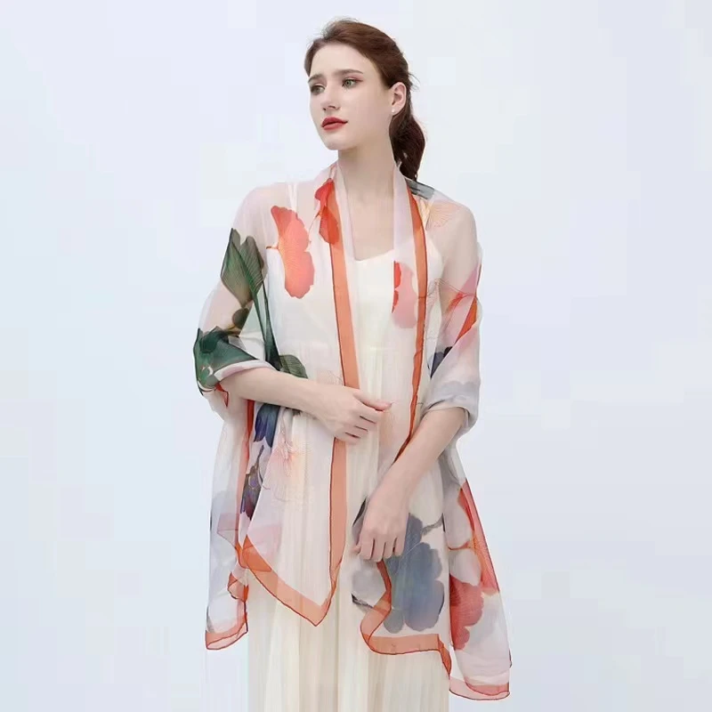 七彩银杏叶丝巾 百搭优雅时尚气质飘逸花色薄款通用长方形130*180