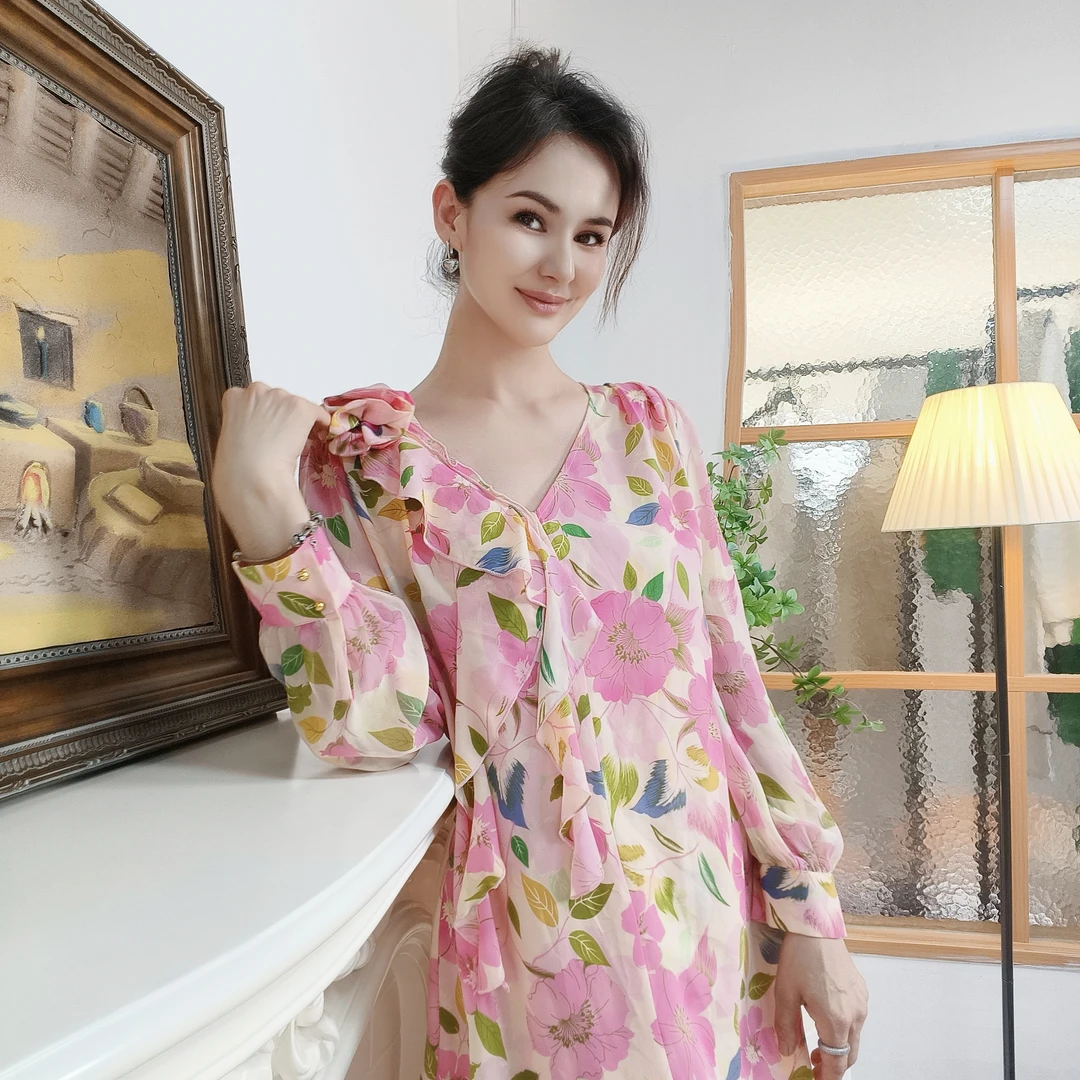 【Ashickem】夏季高端仙气温柔甜美显瘦遮肉国风桃粉连衣裙AL-007