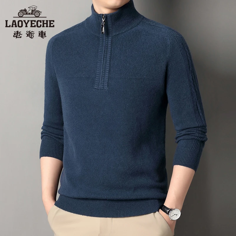 《100%纯羊毛》老爷车2025正品男士羊毛衫商务拉链高领毛衣打底衫47