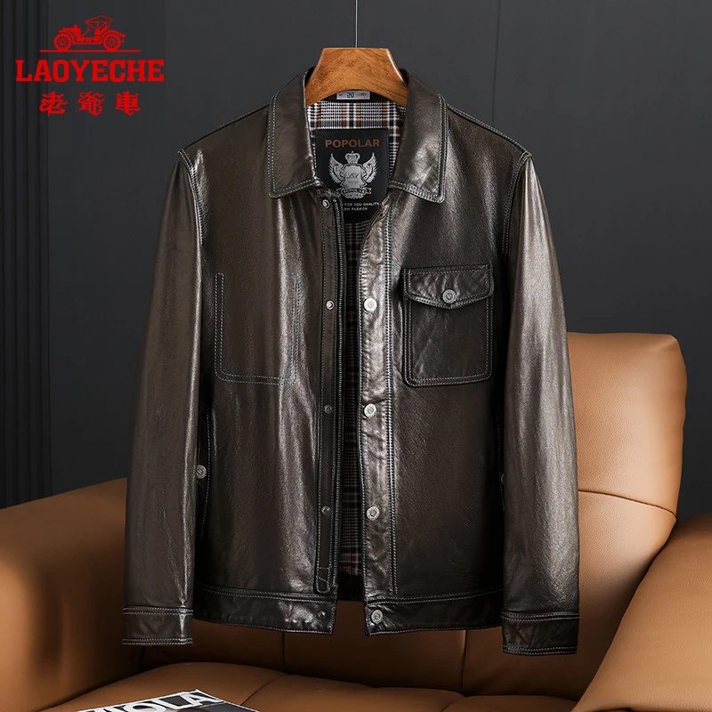 老爷车2025款男士蜡感绵羊皮休闲夹克翻领商务高档真皮皮衣外套03