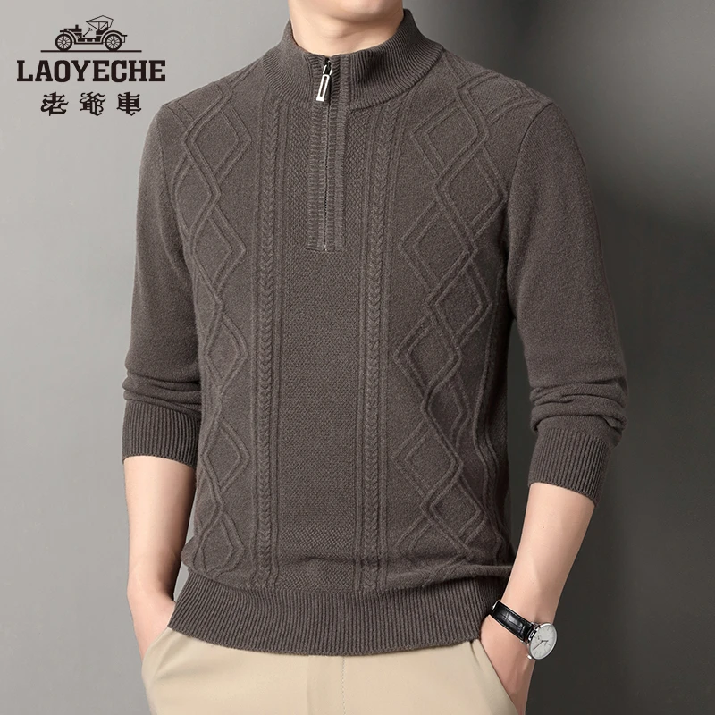 《100%纯羊毛》老爷车2024正品男士羊毛衫商务拉链高领毛衣打底衫39