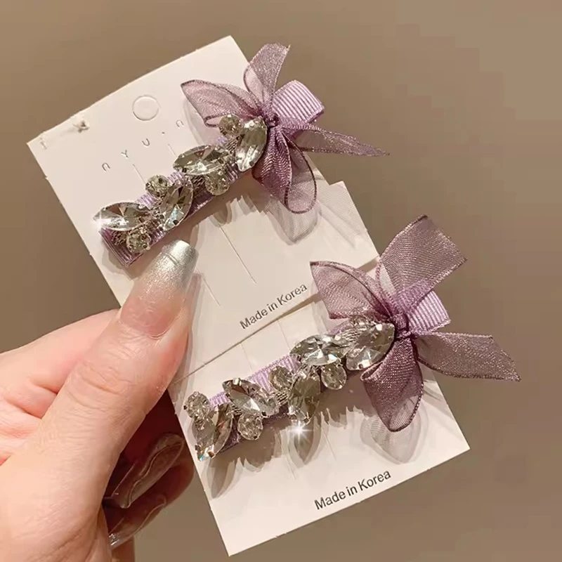 高级感轻奢小香风水晶蝴蝶结发饰侧边头饰一字夹发卡新款网红发夹