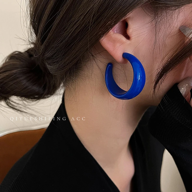 合金亚克力耳饰 蓝色网红耳环2024爆款高级感新款港风耳饰复古