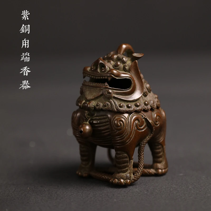 甪端香炉纯铜狻猊神兽香薰炉名家手工铜炉仿古禅意招财摆件茶道室