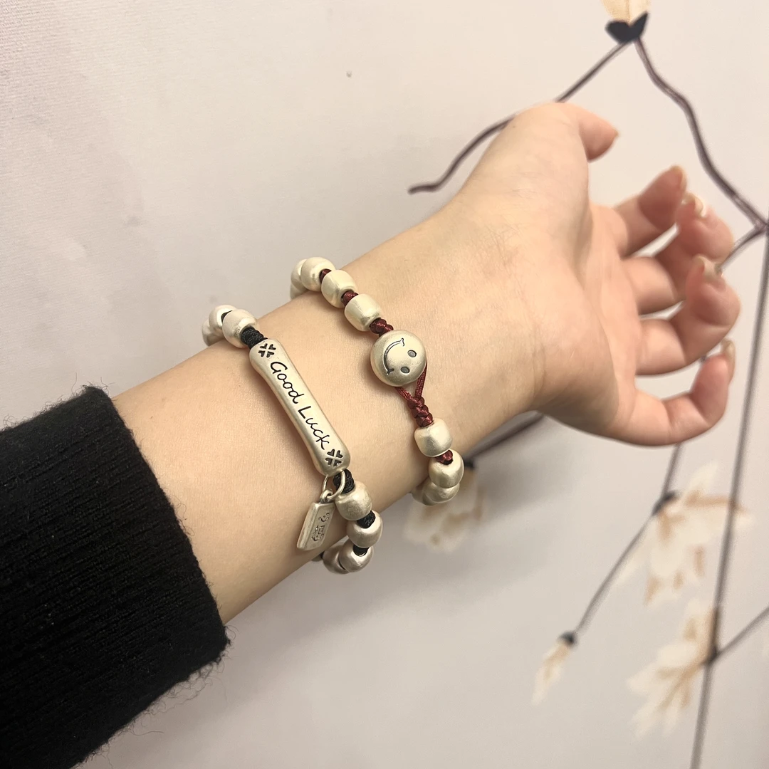 足银手链 足银999【心想事成】复古幸运Good Lucky手链情侣ins风女