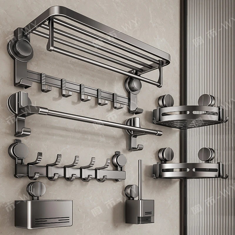 陶市吸盘浴巾架毛巾架卫生间免打孔浴室置物架一体厕所收纳挂杆