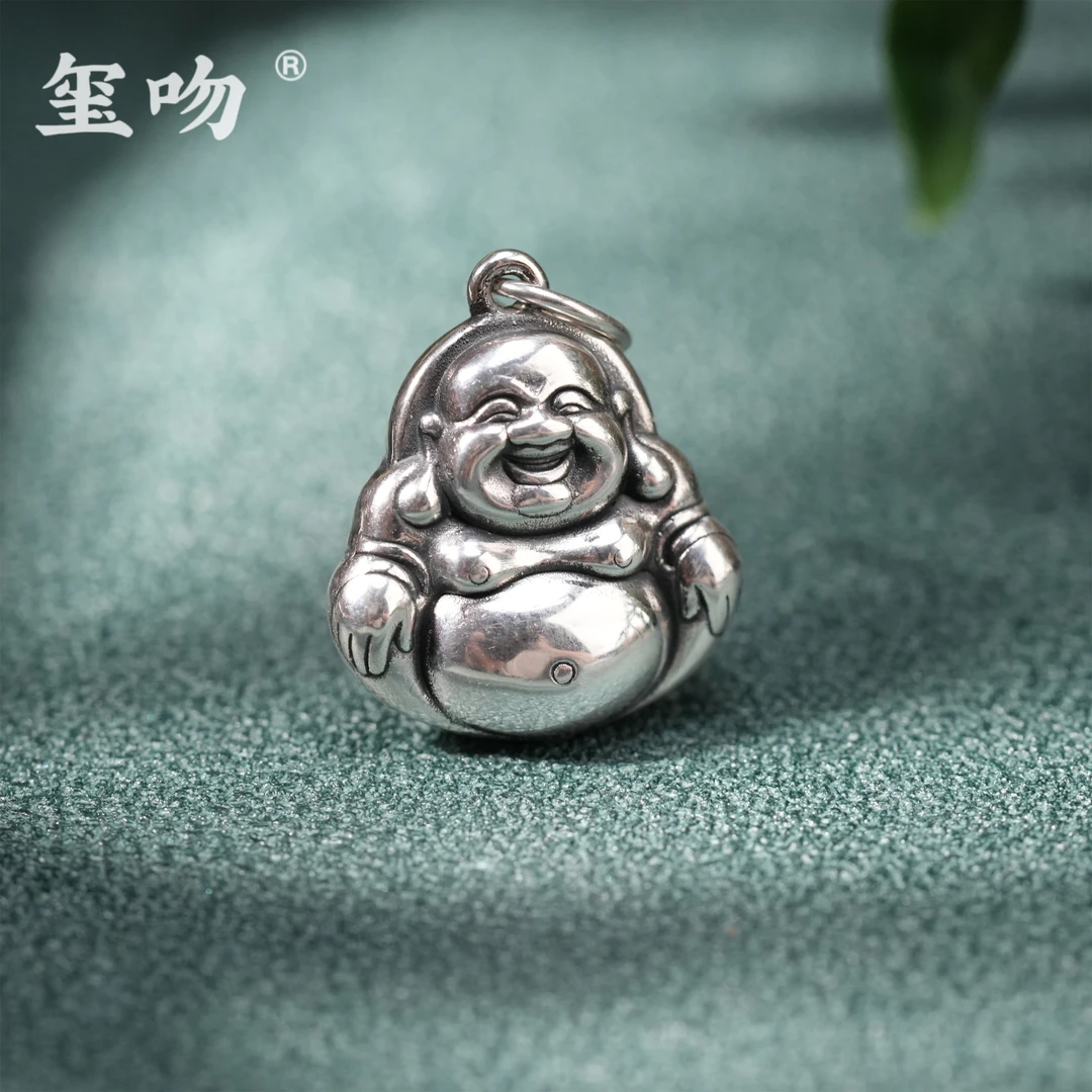 吊坠足银 【玺吻】足银999  福泽笑佛  光面大肚欢喜佛公足银吊坠