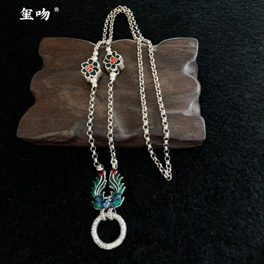 925银银制品  XL065【玺吻】s925银手工工艺民族风双凤凰毛衣链60cm