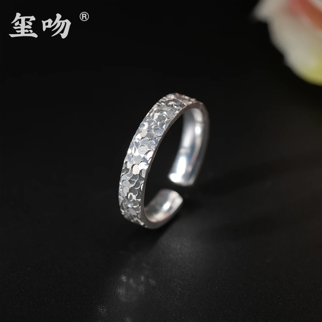 足银戒指 【玺吻】足银999.9 璀璨 碎冰冰时尚足银开口戒 足银戒指