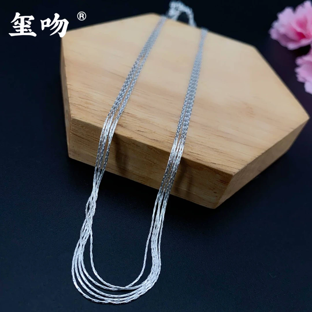 玺吻 链子925银 【玺吻】s925银时尚加长素链波光粼粼多层叠戴项链