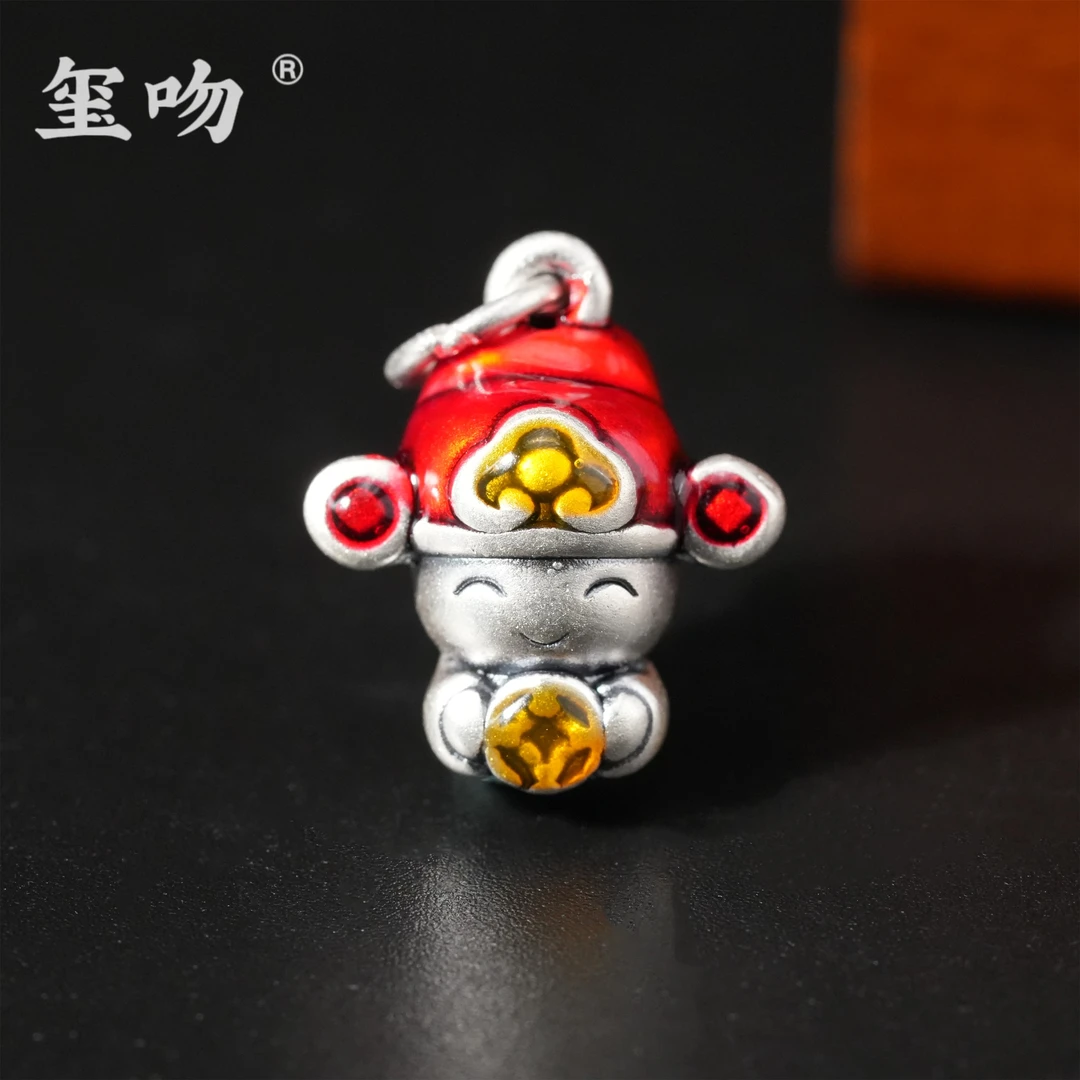吊坠足银 【玺吻】足银999 小财神吊坠手工烧蓝工艺可爱财神到吊坠