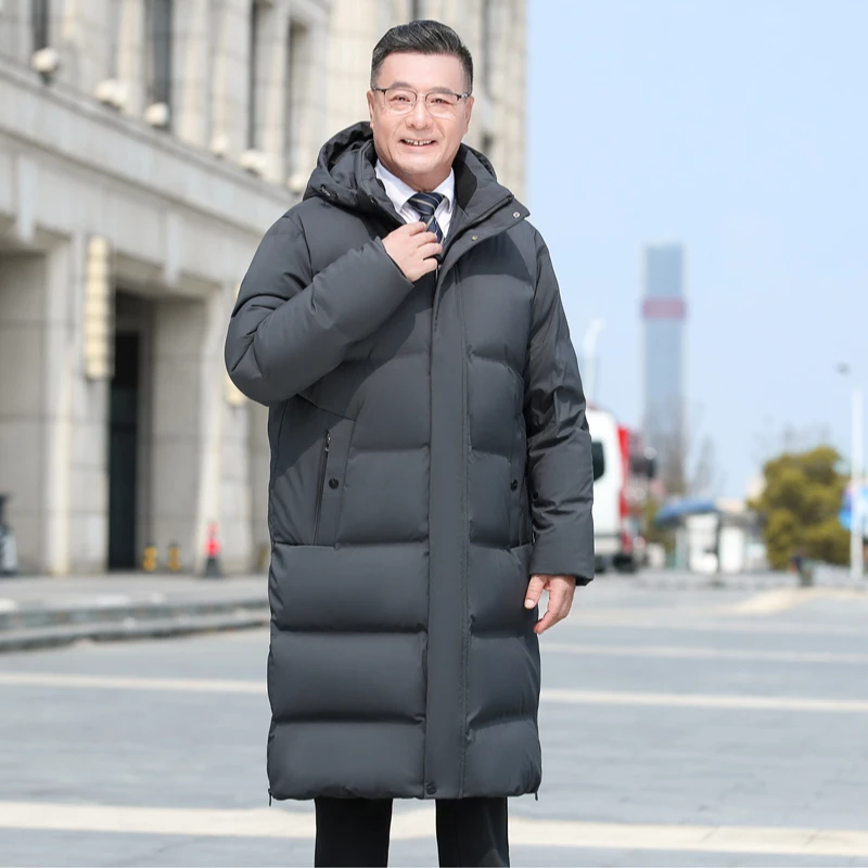 冬季新款羽绒服男士加厚保暖过膝款款可脱卸帽爸爸冬装大码外套男