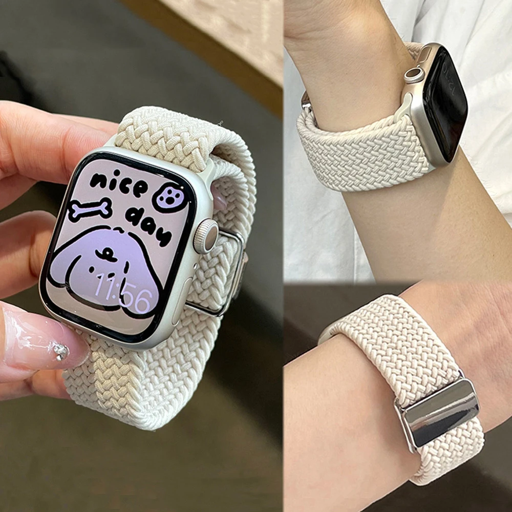 新款iwatch编织磁吸滑扣表带适用applewatchs9苹果手表s876se男女