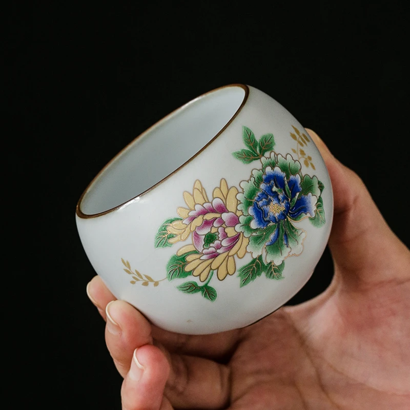 滚水汝窑功夫悟道茶杯大号主人杯月白原矿玛瑙入釉开片可养礼盒装