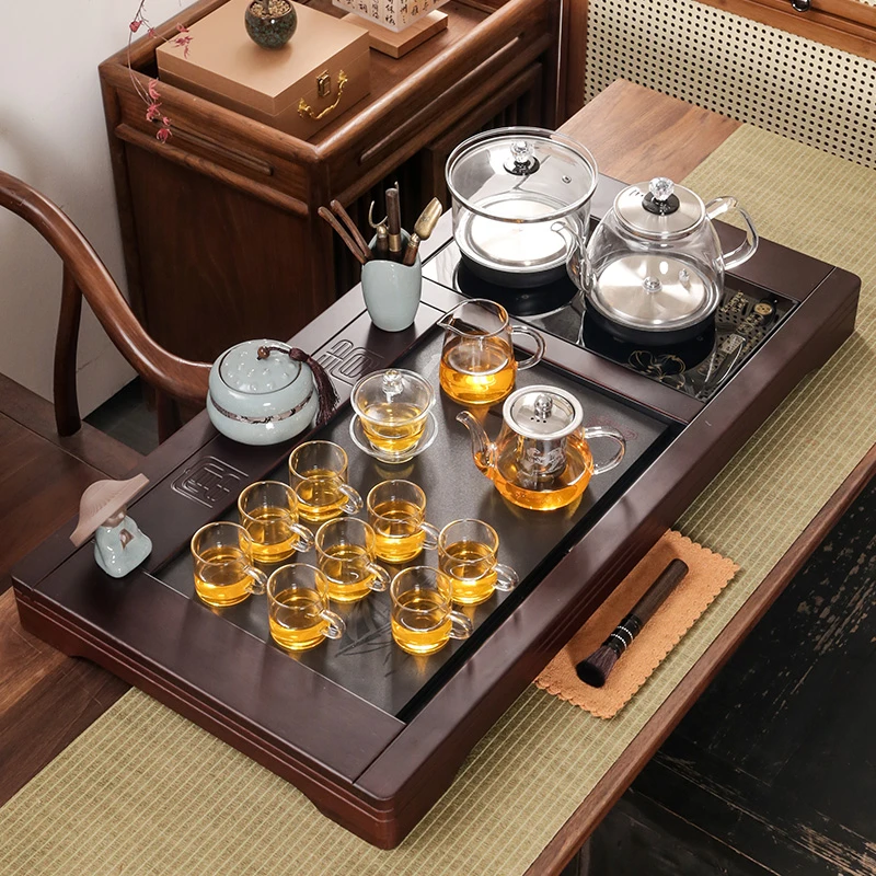 黑檀实木茶盘茶具套装家用全自动功夫茶海茶台中式一体烧水壶简约