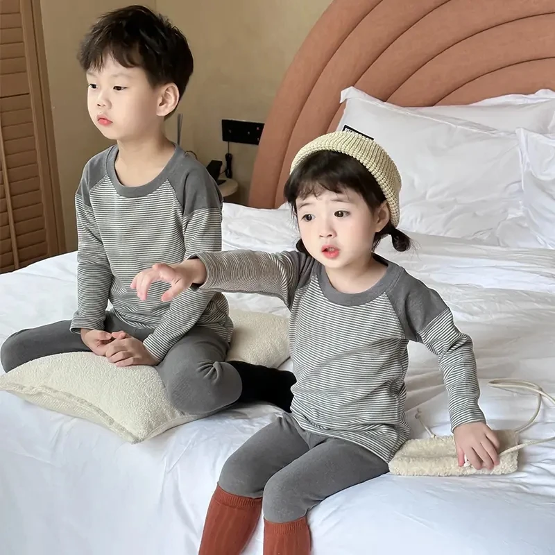 儿童无骨羊毛蚕丝秋冬德绒保暖内衣套装打底秋衣秋裤男童女童睡衣