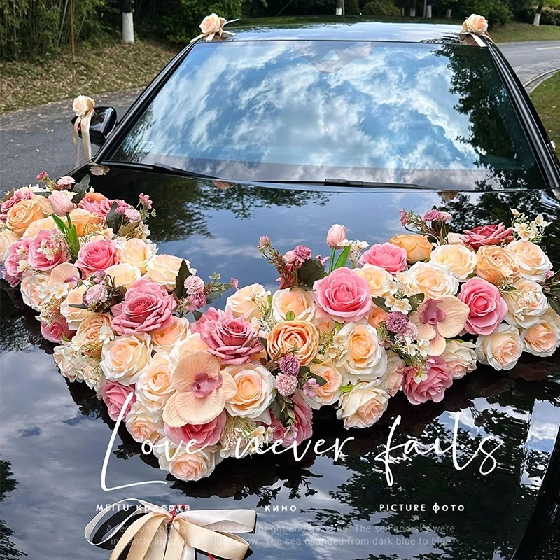 新款婚车装饰吸盘婚礼假花结婚车花车队吸盘式主车花头车花新郎花