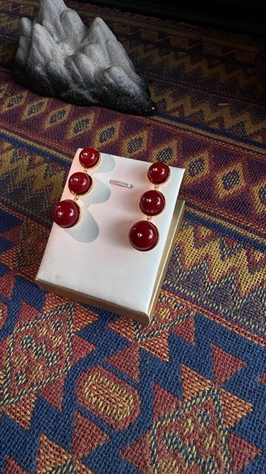 非金属亚克力耳饰 精致款民族风耳环复古红色