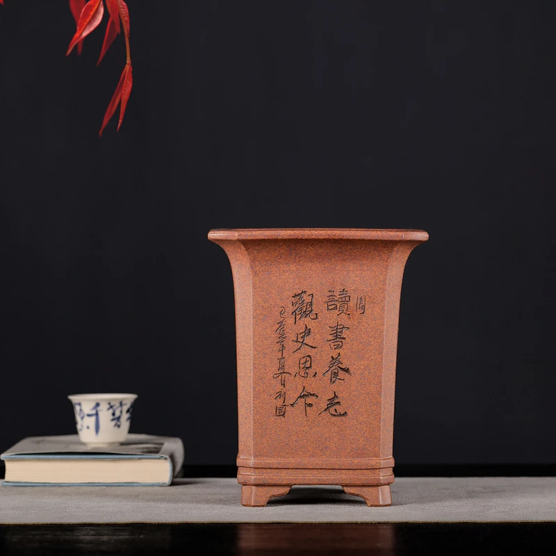 宜兴紫砂花盆四方形精品高档兰花专用盆景盆室内桌面绿植花卉柴烧