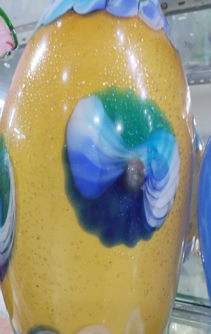 手工琉璃异形腰鼓花瓶桌面摆件