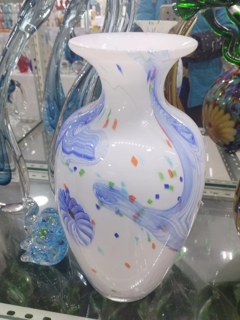 琉璃异形羊脂白玉蓝白色花瓶桌面摆件