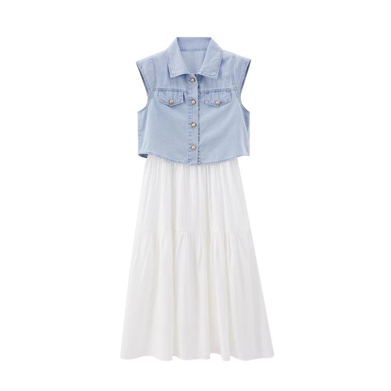 【门店专卖】轻奢复古牛仔小飞袖外套+亲肤吊带裙两件套女77079#