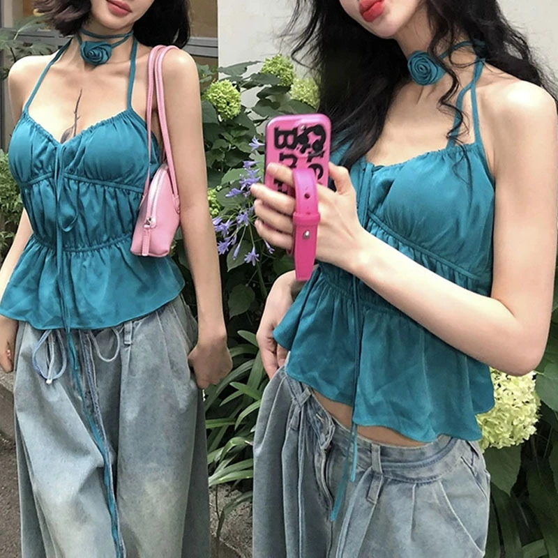 小众辣妹法式吊带设计感背心甜美小清新吊带日系外穿内搭短款上衣