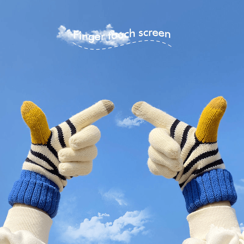秋冬天韩版男女学生可爱毛线针织手套触屏加绒加厚保暖骑车ins风