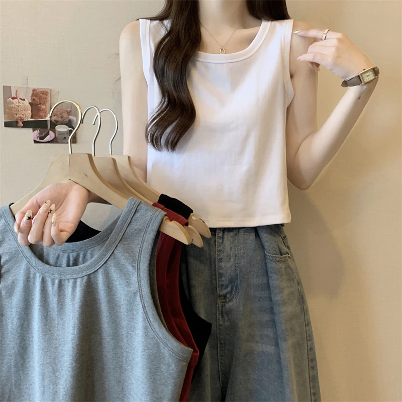 大码遮肚子白色吊带宽边无袖背心女夏季胖mm显瘦内搭外穿短款上衣