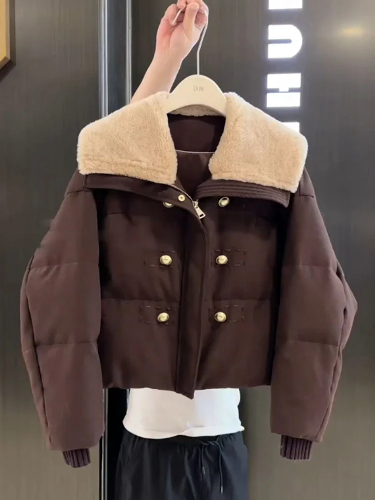 黑色短款棉服女高级感2024年新款冬季爆款韩系小个子加厚面包服潮