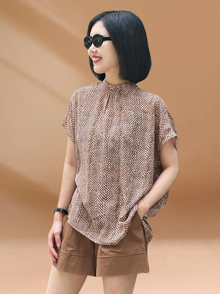 2024夏季新款设计感气质宽松休闲时尚百搭女士立领提花衬衫上衣女