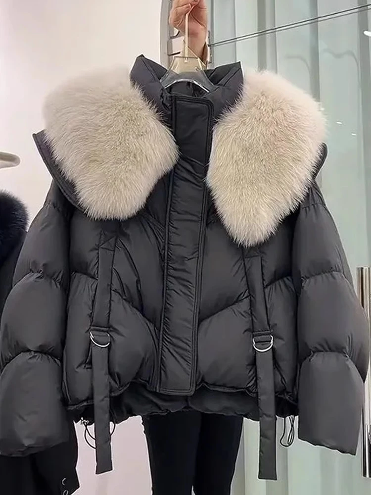 冬季新款超好看黑色棉服外套女2024新款高级感时尚大毛领短款棉袄