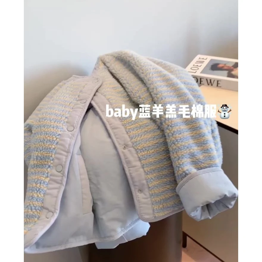 今年流行的独特超好看保暖棉衣棉服2024新款女装冬季条纹加厚外套