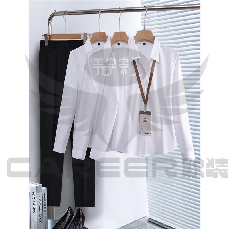 白色长袖职业衬衫套装女春秋2024新款前台高端衬衣工装气质工作服