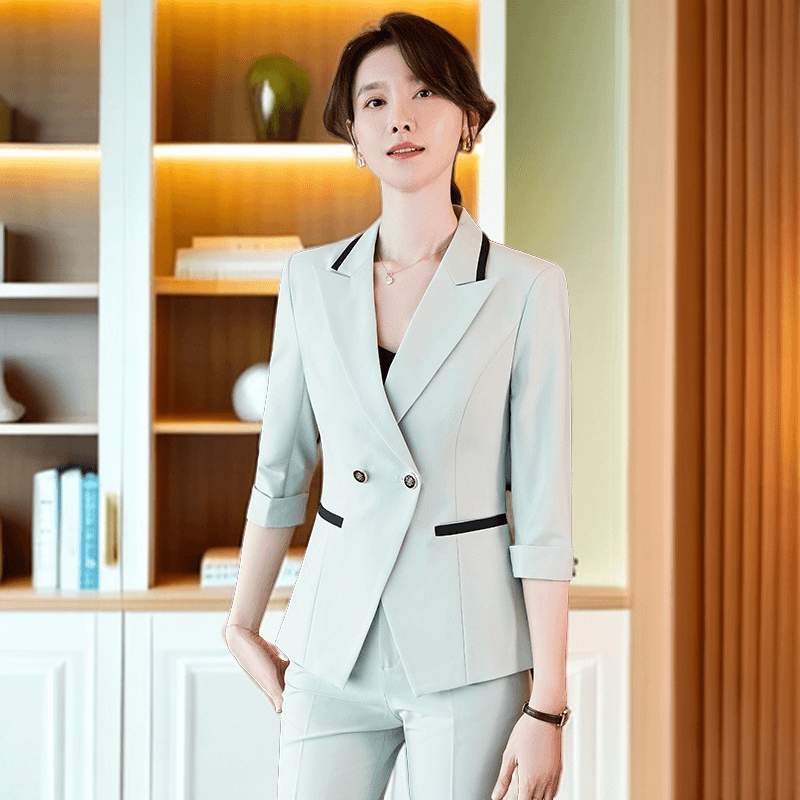 气质时尚七分袖职业通勤西服女神韩版纯色常规修身小西装外套面试