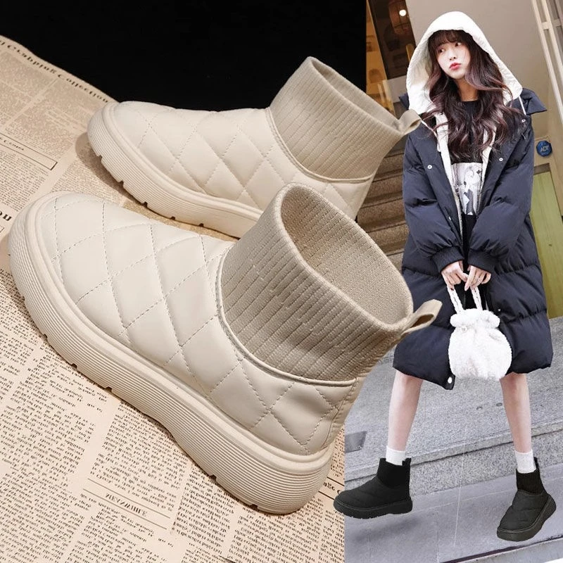 时尚雪地靴女鞋子2023冬季加绒加厚靴子防滑保暖东北面包女棉靴