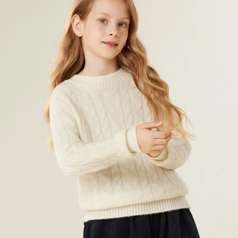秋冬男女童加厚纯色羊绒针织衫儿童宽松纽花半高领打底针织毛衣