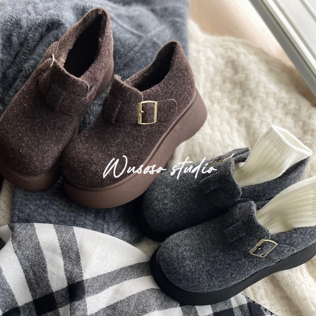 【soso】24new｜泡菜国毛呢厚绒金扣勃肯｜增高5.5cm