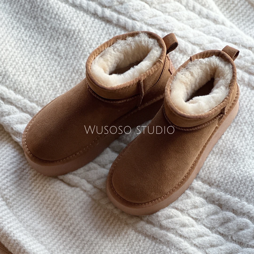 【soso】脚背高拍大一码｜mini周冬雨经典厚底增高跟高4cm保暖加绒