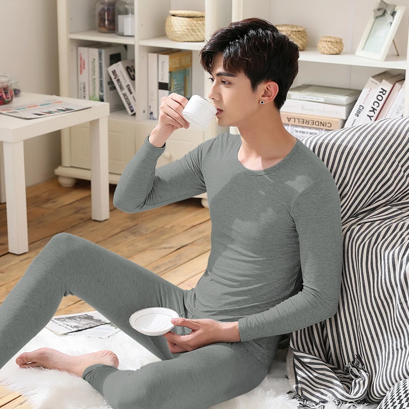 2025新款男士内衣秋衣秋裤纯棉薄款打底保暖秋衣紧身长袖圆领睡衣