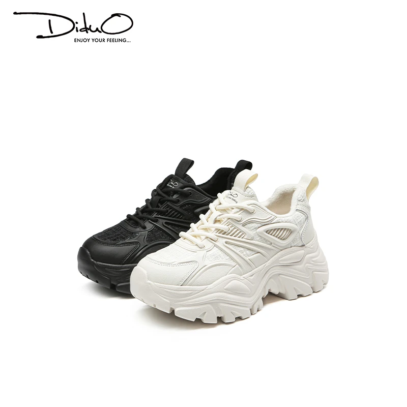 Diduo/迪朵女鞋小香风牛皮拼接纯色老爹鞋#D3D918R4K09