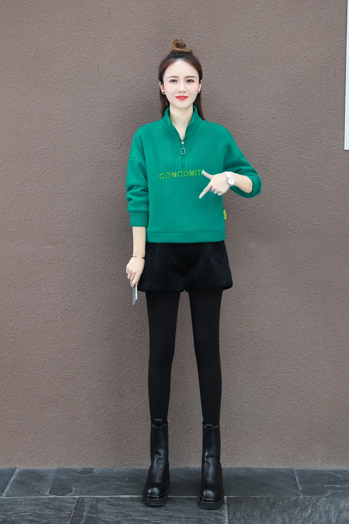 5636双楠冬款立领加绒休闲运动百搭显瘦减龄气质网红洋气韩版上衣