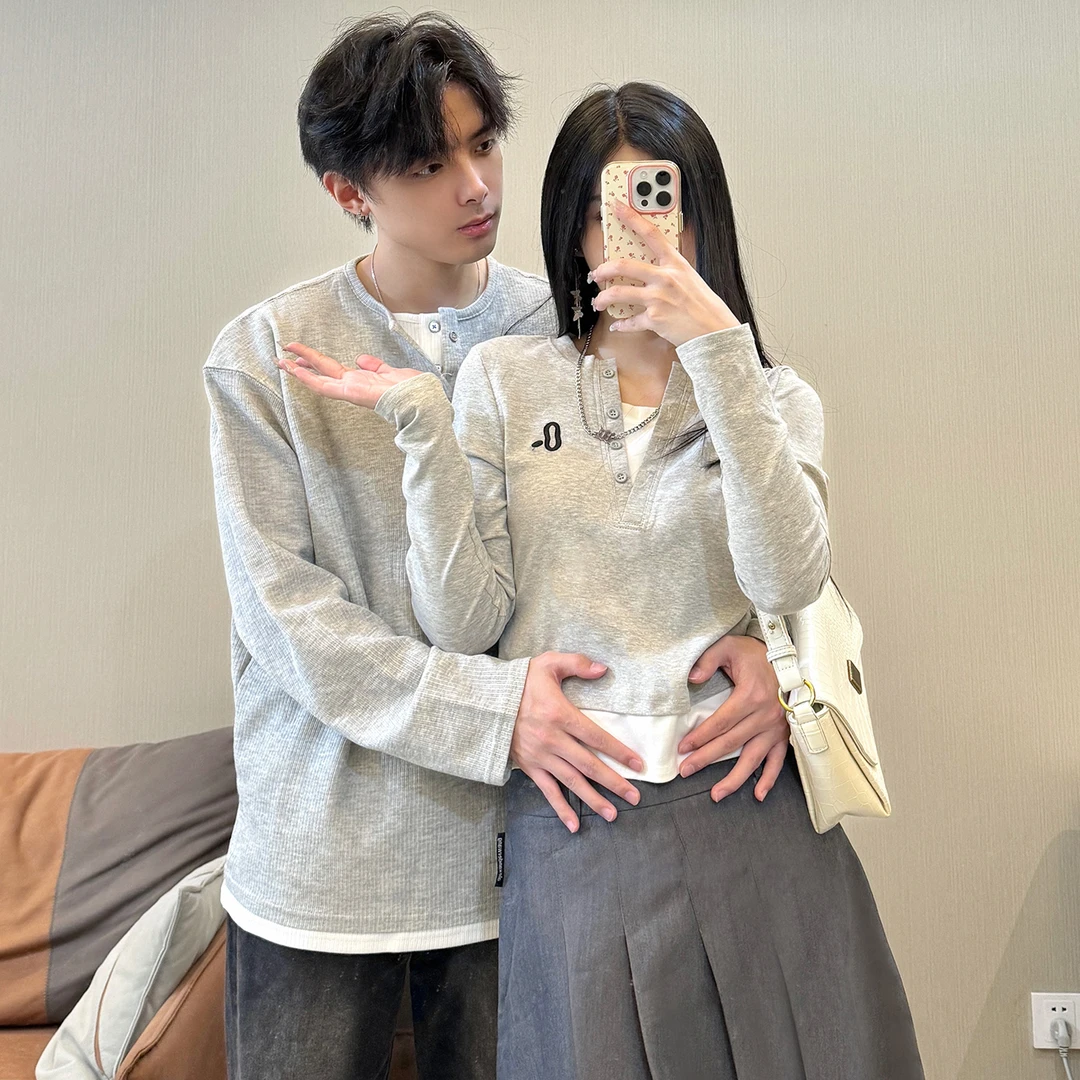 ins百搭假两件卫衣小众设计感气质显瘦上衣休闲宽松长袖T恤情侣装