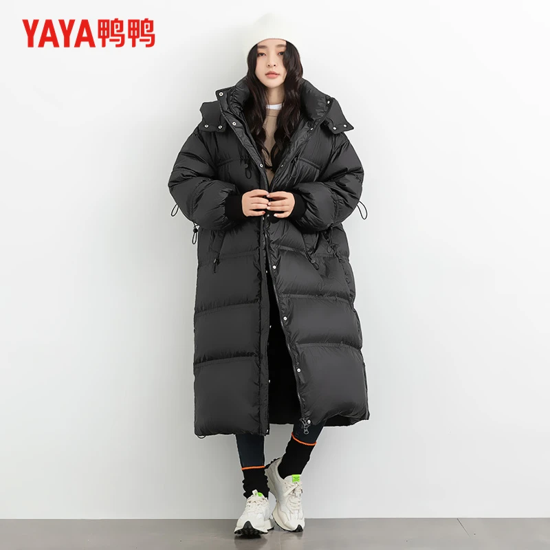 YAYA/鸭鸭羽绒服冬季超长极寒款潮流保暖过膝新款时尚纯色外套