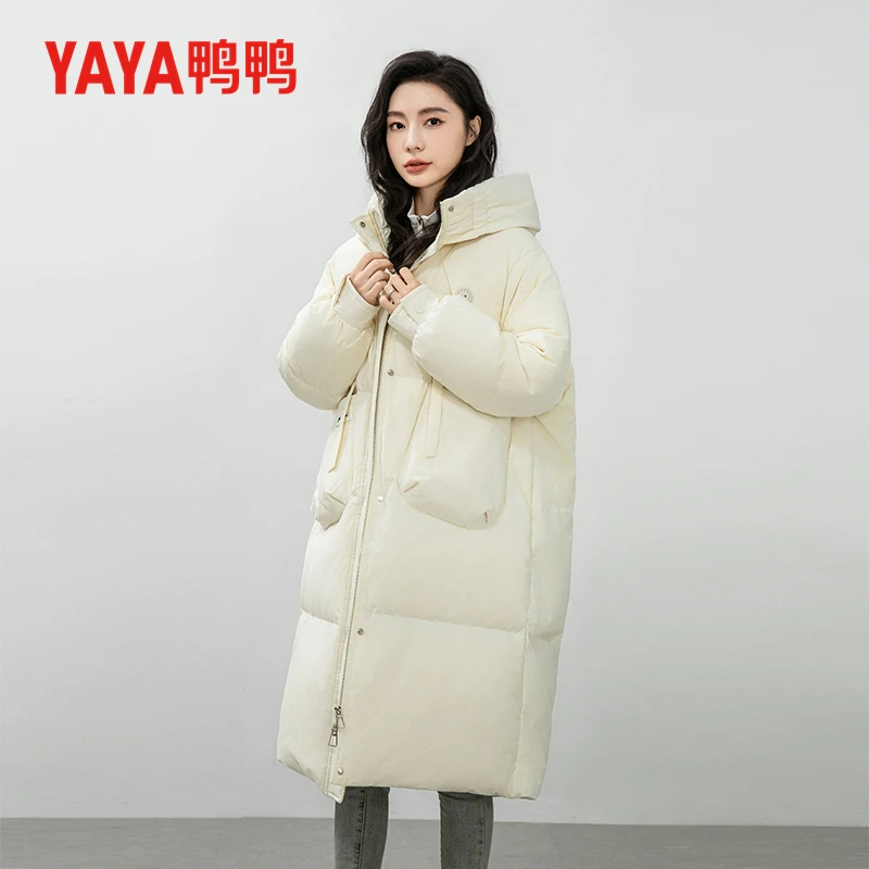 YAYA/鸭鸭羽绒服女款连帽保暖时尚中长款秋冬季休闲外套百搭加厚