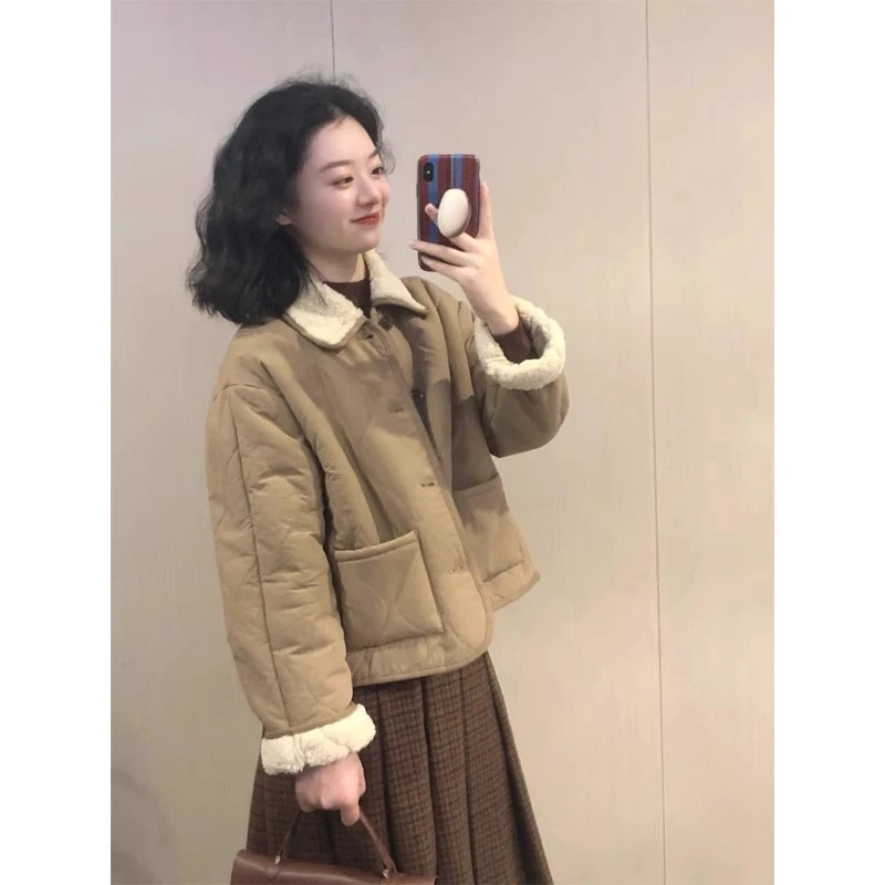 棉衣女2024秋冬季新款韩版宽松加厚polo领洋气百搭保暖外套棉服