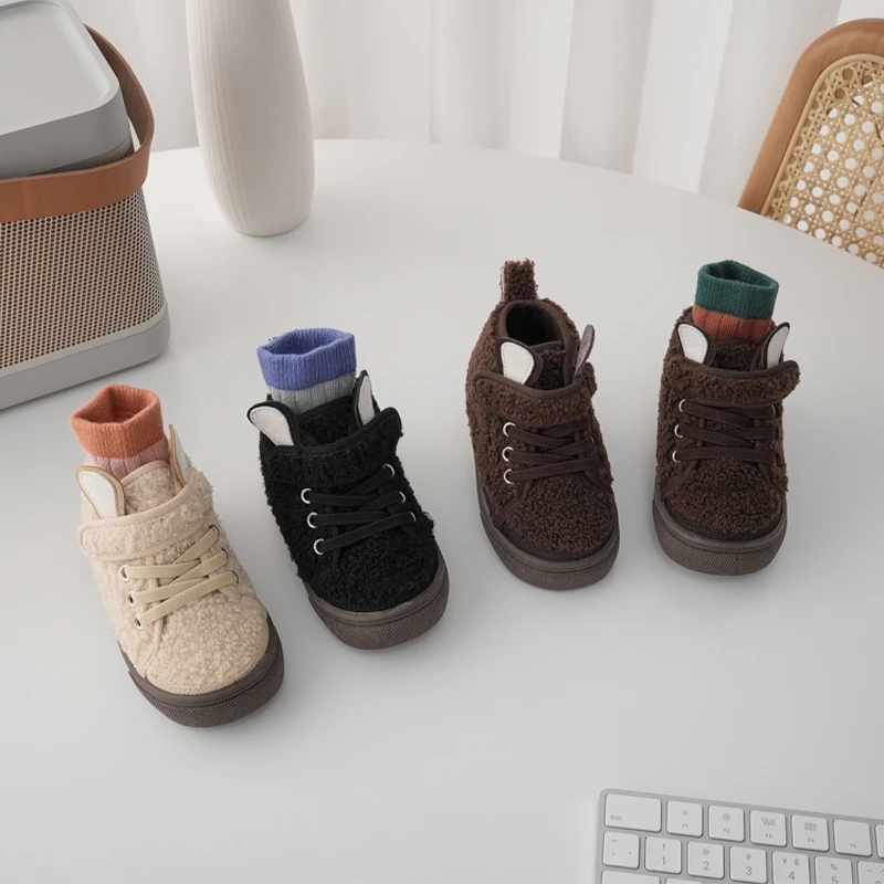 03211韩版毛毛板鞋 秋冬加绒男童女童中小童