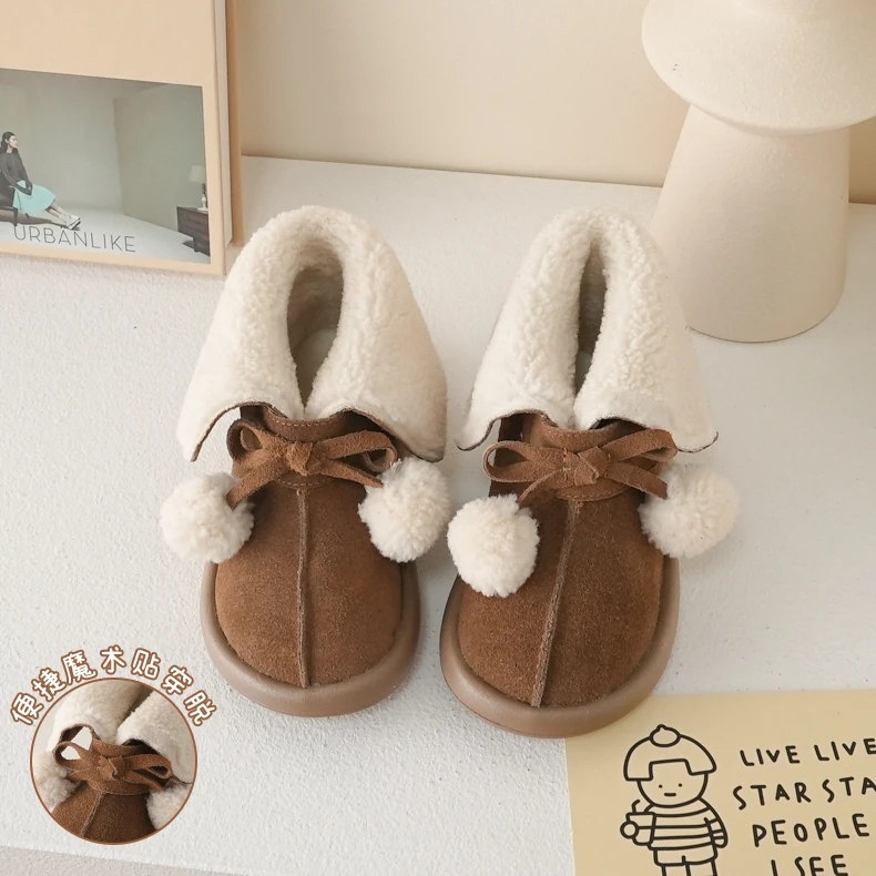 女童雪地靴秋冬新2200小童女宝矮帮复古韩系毛球