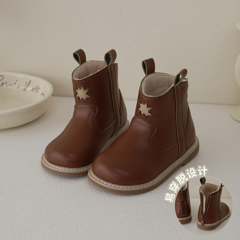 儿童皮靴239077秋冬新款男女童高帮复古马术民族风