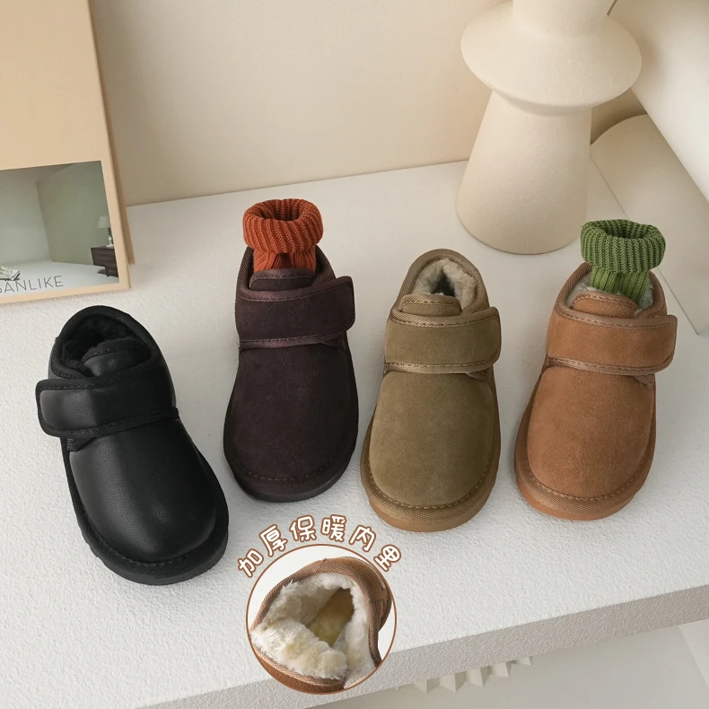 2161冬新款男童女童绿棕咖反绒魔术贴软底